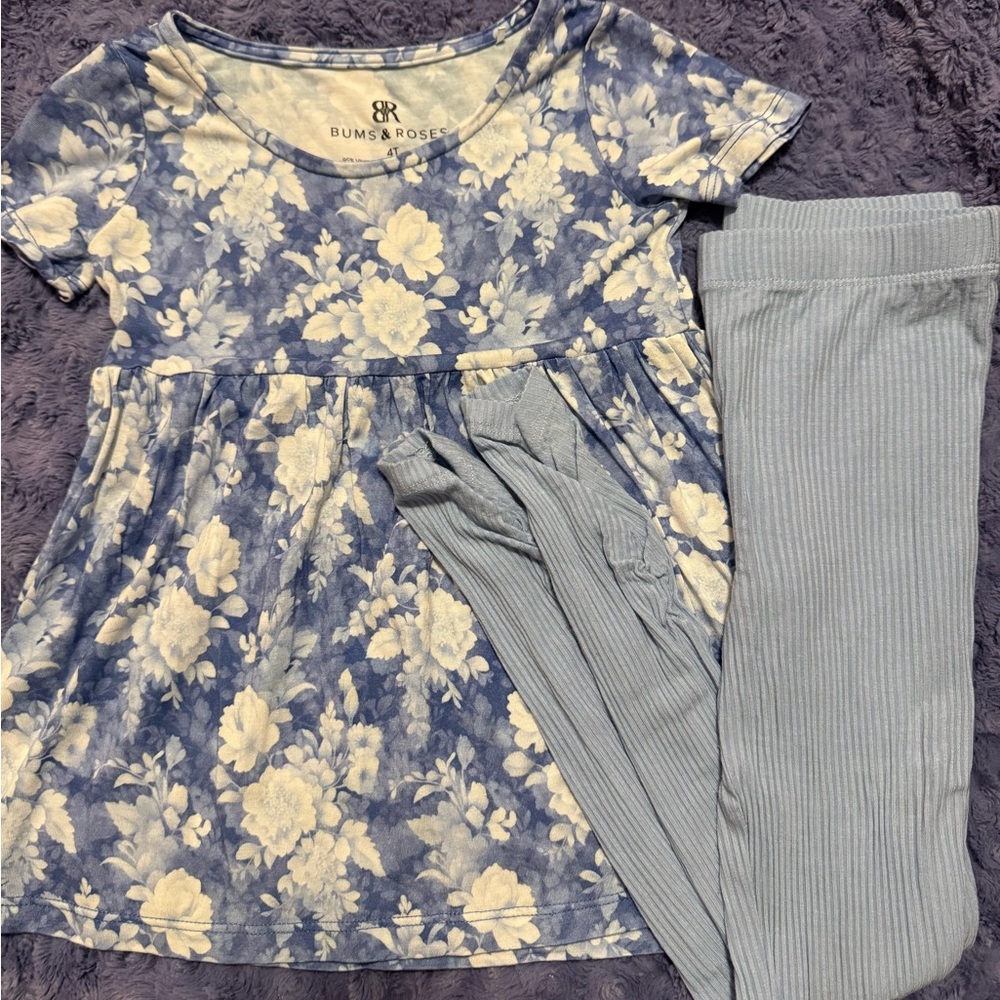 Bums & Roses Blue Floral Top and Pants Set